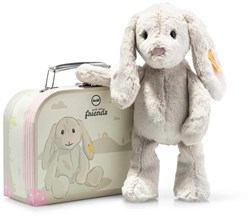 Steiff peluche conejo Hoppie en maleta - peluche 26 cm gris claro