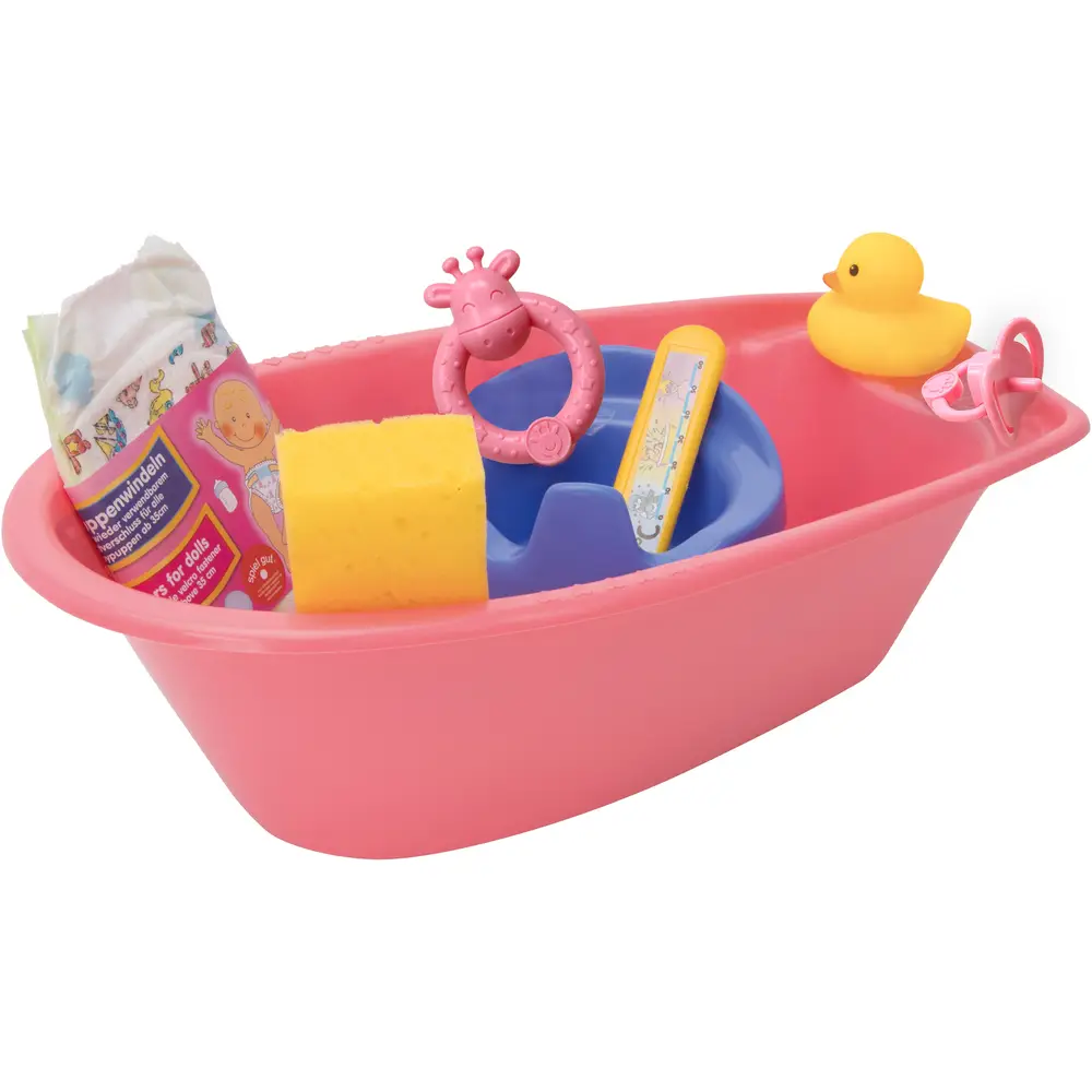 Heless bañera para muñecas rosa con accesorios - set de baño para muñecas bebé