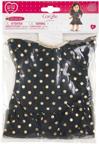 Corolle vestido de muñeca negro con lunares dorados - conjunto festivo 36cm