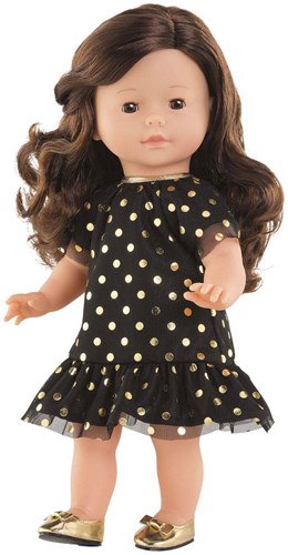 Corolle vestido de muñeca negro con lunares dorados - conjunto festivo 36cm-3