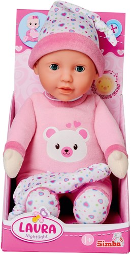 Simba muñeca bebé Laura con luz nocturna y música, muñeca de peluche 30cm