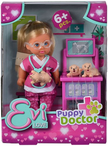 Muñeca mini veterinaria set de juego con accesorios y cachorros