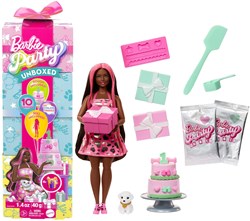 Mattel muñeca Barbie Party Unboxed cumpleaños de mascota con mechas rosas