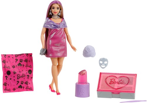 Fisher-Price Muñeca Barbie Reveal Party Unbox Glam Pink Curvy Doll-2