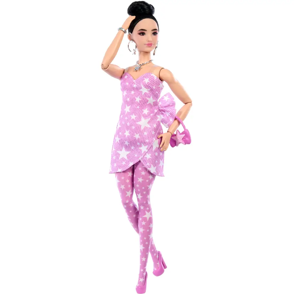 Muñeca Barbie - Estilo Deluxe top corto de mezclilla rosa y cabello castaño