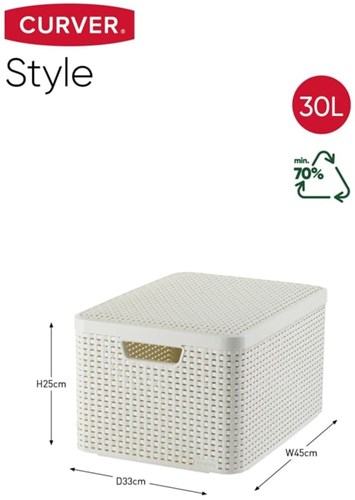 Curver cesta de almacenamiento 30L con tapa - blanco vintage - cesta de plástico-3
