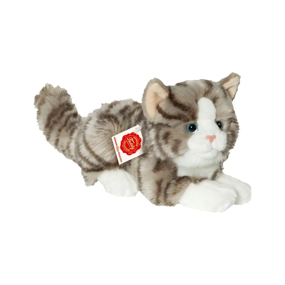Hermann Teddy peluche gato gris tumbado suave 20 cm juguete niños