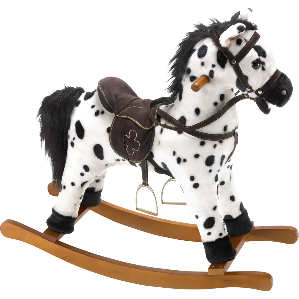 Bayer Chic 2000 caballo balancín peluche blanco negro juguete con sonido