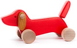 Bajo cachorro de perro salchicha de madera - juguete perro rojo de madera