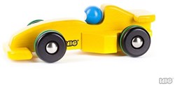 Bajo coche de carreras Fórmula 1 de madera - juguete amarillo sostenible