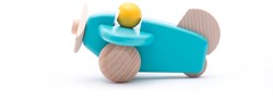 Bajo avión de madera con piloto - avión de juguete de madera azul