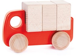 Bajo camión de madera con bloques - juguete sostenible amarillo