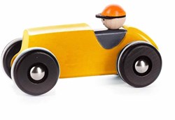 Bajo coche de carreras retro de madera - amarillo - juguete sostenible