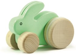 Bajo Juguete de arrastre de madera Conejo Menta - Juguete sostenible para niños pequeños