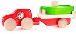 Bajo coche de juguete 4WD de madera con remolque y barco - Coral