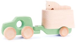 Bajo coche de juguete de madera 4x4 con remolque y caballo - Color menta