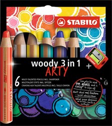 Stabilo lápices de colores woody 3 en 1 - ARTY estuche 6 colores + sacapuntas