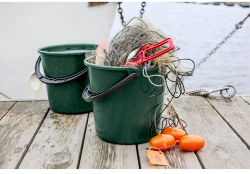 Cubo redes de pesca recicladas verde 10L plástico juguete sostenible-3