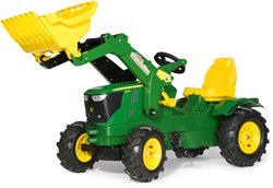 Rolly Toys tractor a pedales John Deere 6210R con neumáticos de aire y cargador frontal