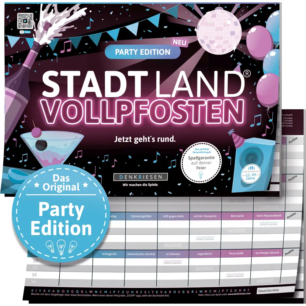 Juego de fiesta Vedes STADT LAND VOLLPFOSTEN Party Edition para diversión inolvidable