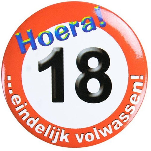 Button klein - 18 jaar verkeersbord