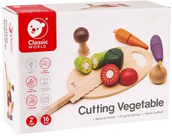 Classic World set de verduras de madera para cortar con tabla y cuchillo 16 piezas