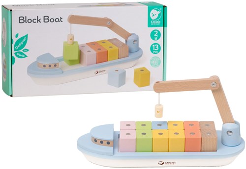 Classic World barco de bloques de madera con grúa - juguete magnético 13 piezas-3