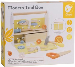 Classic World caja de herramientas de madera moderna - set de juguetes 27 piezas