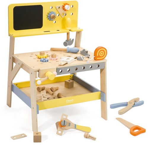 Classic World banco de trabajo de madera moderno - set de herramientas de juguete 42 piezas-3