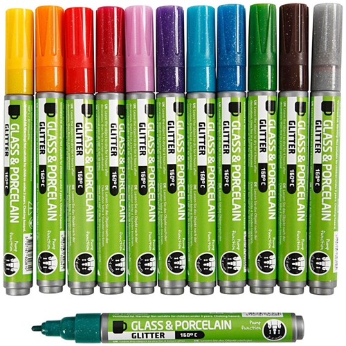 Creativ Company rotuladores para vidrio y porcelana set glitter 12 colores-3