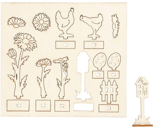 Creativ Company Figuras 3D de Madera Flores y Gallinas Decoración DIY 15,5x17cm-3