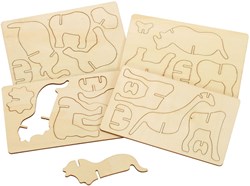 Bouwpakketje Houten 3D Jungledieren, Set van 4