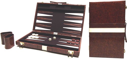 HOT Games maletín backgammon vinilo marrón 46x30 cm juego estratégico