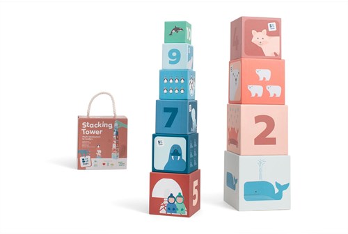 Torre apilable juguete educativo cartón bebé - juego colorido-2