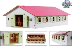 Kids GLOBE establo de caballos juguete de madera rosa con 9 boxes escala 1:32