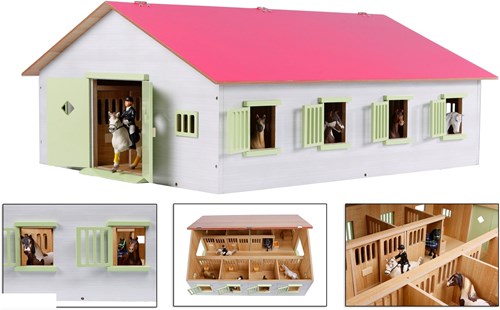 Kids GLOBE establo de caballos juguete rosa con 7 boxes escala 1:24-2