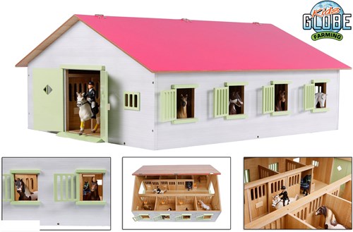 Kids GLOBE establo de caballos juguete rosa con 7 boxes escala 1:24
