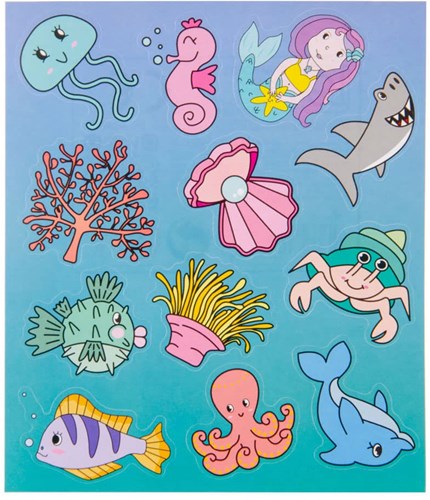 Hoja de pegatinas animales marinos pegatinas coloridas tema océano manualidades