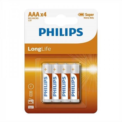 Batería AAA Philips Long Life 4 unidades - Pilas AAA para juguetes