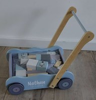 Jipy carro de bloques de madera - andador con bloques azul para bebés-2