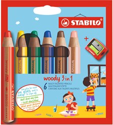 Stabilo Woody 3 in 1 lápices de colores estuche con 6 colores - multitalento