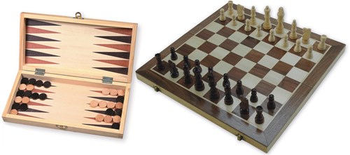 HOT Games Tablero de ajedrez y backgammon plegable con incrustaciones de 29cm.