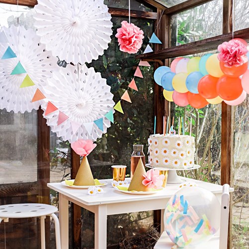 Guirnalda pompom rosa decoración papel honeycomb 3 metros-3