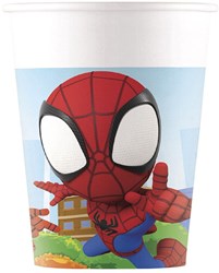 Globos vasos de papel Spidey cumpleaños 8 unidades cartón FSC