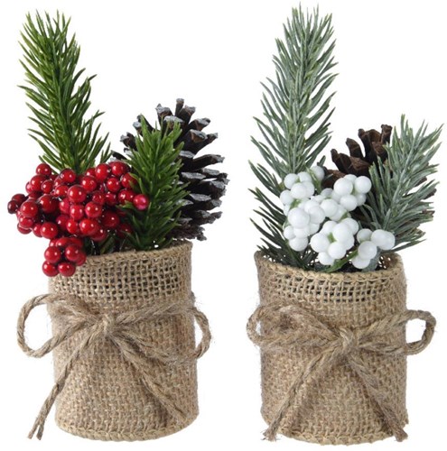 Decoris arreglo navideño artificial maceta de yute decoración 15cm regalo