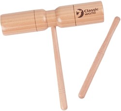 Classic World instrumento musical de madera bloque de tono con mango y palo