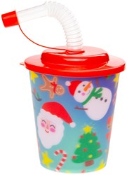 LG-Imports vaso navideño con tapa y pajita - 12 unidades - multicolor