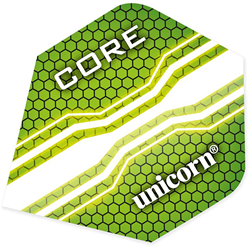 Unicorn plumas de dardos Core Plus verdes - set plástico 75 micras