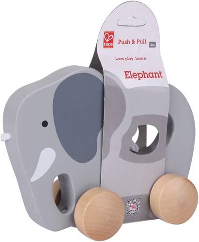 Hape elefante de madera para arrastrar - juguete de empujar y tirar para niños-3