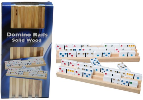 HOT Games soportes de madera para dominó - set de 4 piezas - accesorio de juego de madera